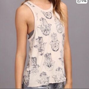 Chaser Cream Hamsa Print Tank Top small